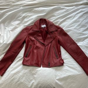 REISS SADIE 100% LEATHER JACKET - REDDISH BROWN